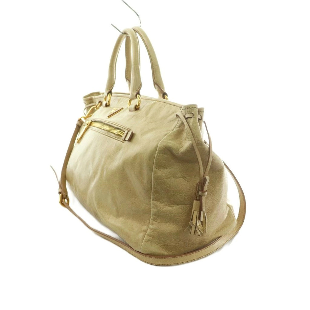 Prada Beige Shoulder Leather Handbag Bag Tan